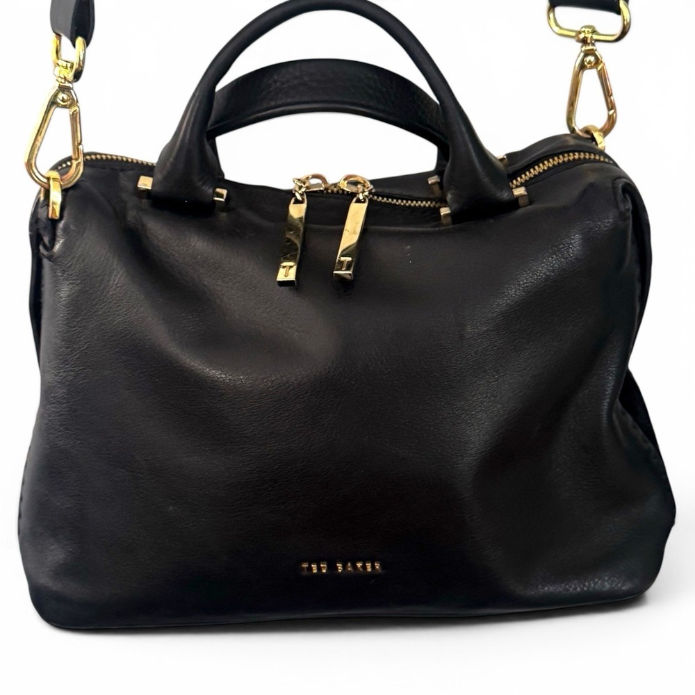 Ted Baker Black Leather Crossbody/Top Handle Purse Braided Strap Gold Hardware